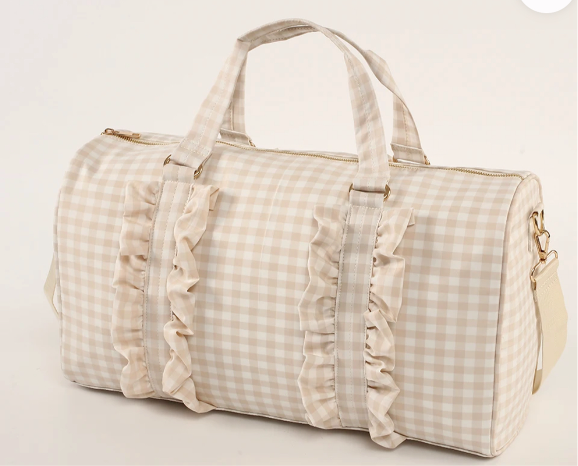 Gingham Ruffle Duffle Bag